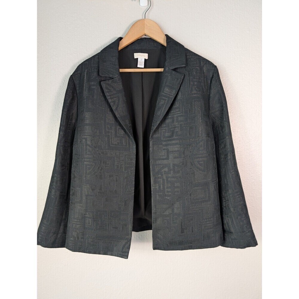 Chico's Women Nico Chinoiserie Open Jacket Black Large 110